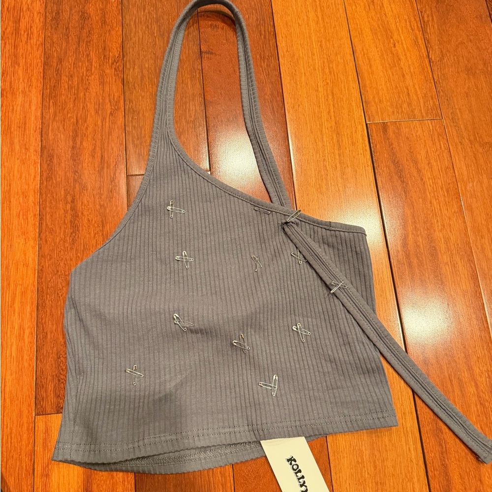 Gray Ribbed Halter Top